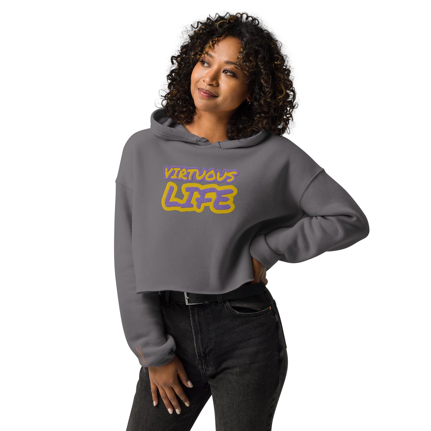 VIRTUOUS LIFE-  EMBROIDERED FRONT Crop Hoodie